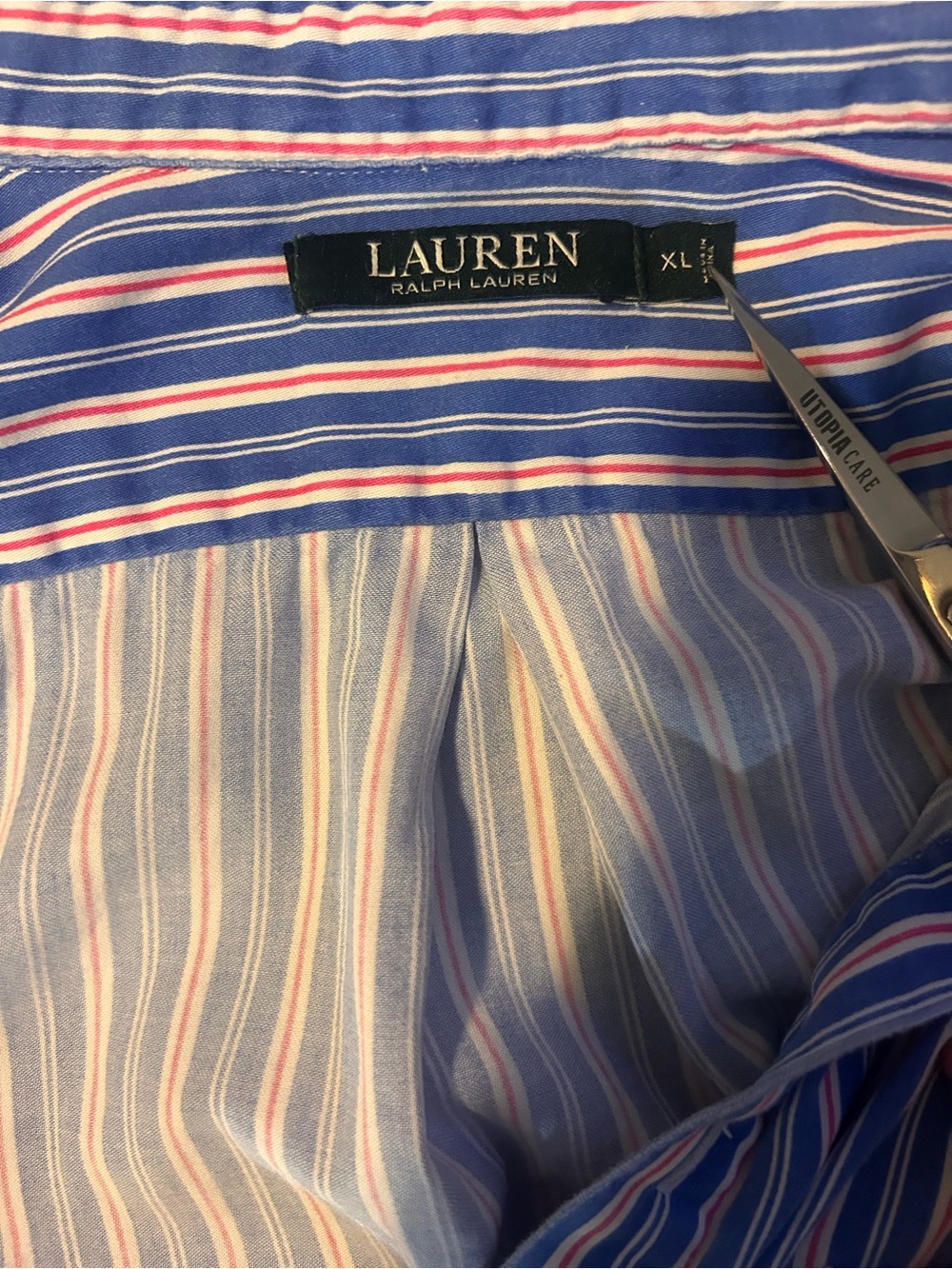 Lauren Ralph Lauren Button Up Sleep Shirt Blue Pink Stripes Women’s Size XL - Picture 5 of 11